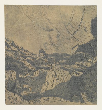 Klippelandskab med en slugt, første version Rocky Landscape with a Road Bording a Gorge: Første version af Hercules Segers