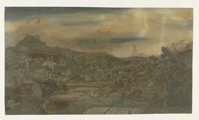 Dal med en flod og en by med fire tårne af Hercules Segers