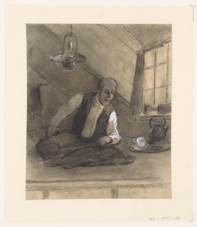 Skrædder på arbejde i et loftsrum af Herman Heijenbrock (possibly)