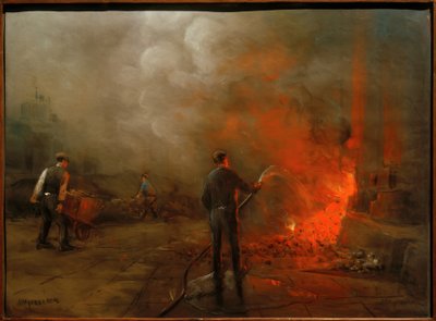 Arbejdere, der slukker koks på en fabrik af Herman Heijenbrock