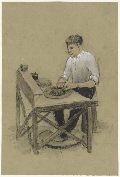 Potter ved sin pladespiller af Herman Heijenbrock