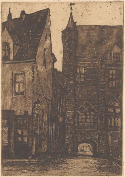 Udsigt over Vleeshuis i Antwerpen af Herman Heuff (signed by artist)