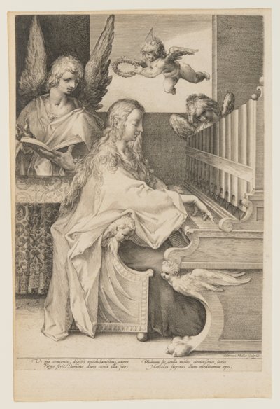 Sankt Cecilia spiller orgel med to engle af Herman Jansz. Muller