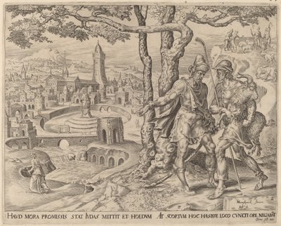 Adullamitten Hirah med barnet af Herman Jansz Muller after Maerten van Heemskerck