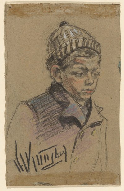 Dreng med frakke og hat af Herman Kruyder (signed by artist)