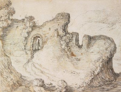 Bjerglandskab med ruiner. Omkring 1650 af Herman Saftleven