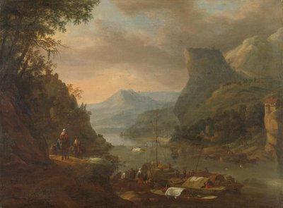 Udsigt over floden i et bjergrigt område af Herman Saftleven