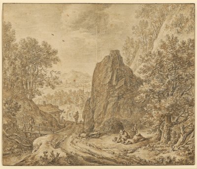 Bjerglandskab med figurer af Herman Saftleven the Younger