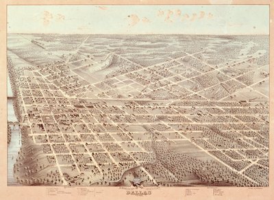 Vejkort over Dallas, Texas, 1872 af Herman attr. to Brosius