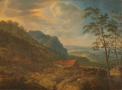 Bjerglandskab med bondegård af Herman the Younger Saftleven