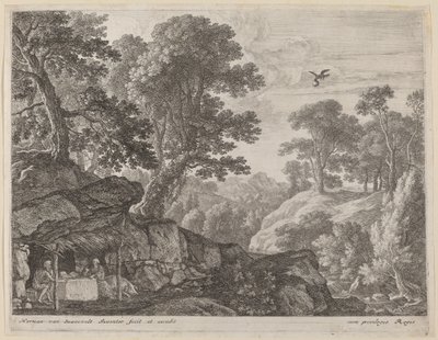 Saint Paul og Saint Anthony ved indgangen til hulen af Herman van Swanevelt