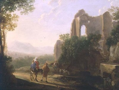 Flugten til Egypten (olie på kobber) af Herman van Swanevelt