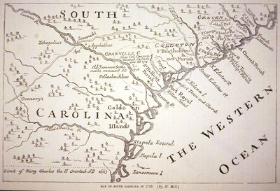 Kort over South Carolina i 1730 (litho) af Hermann (after) Moll