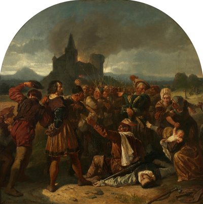Episode fra den tyske bondekrig (grev Helfenstein ved foden af ​​sit brændende slot, hånet af bønder) af Hermann Eichler