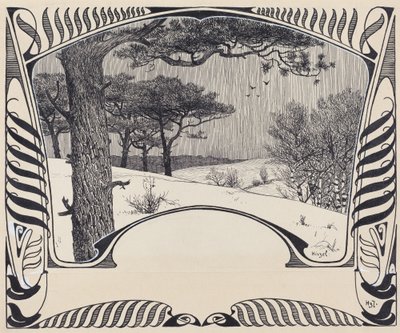 Et vinterlandskab inden for en jugendstil-grænse af Hermann Hirzel