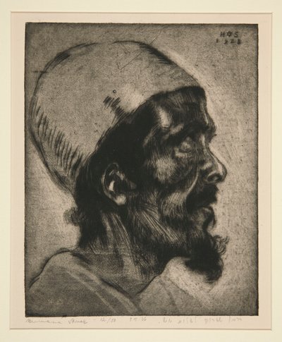 Mandshoved (af en blind mand?) i profil af Hermann Struck