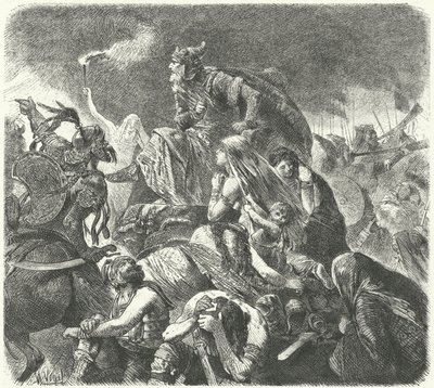 Hunneren Attila efter vestgoternes afgørende angreb i slaget ved Chalons, 451 af Hermann Vogel
