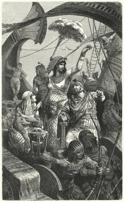 Cleopatra under slaget ved Actium, 31 f.Kr af Hermann Vogel