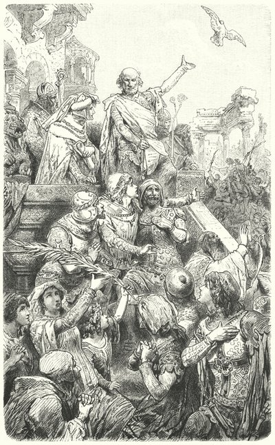 Cola di Rienzo giver Roms befolkning en ny forfatning, 1347 af Hermann Vogel