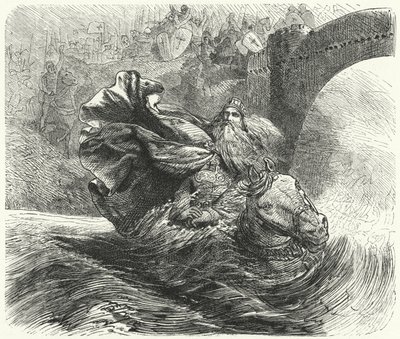 Frederick Barbarossa drukner i floden Saleph på det tredje korstog, 1190 af Hermann Vogel