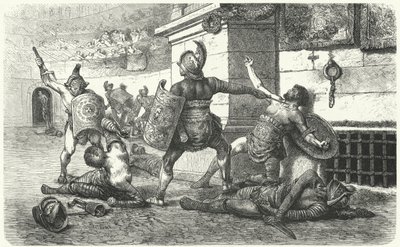 Gladiatorer, der kæmper i arenaen i det antikke Rom af Hermann Vogel