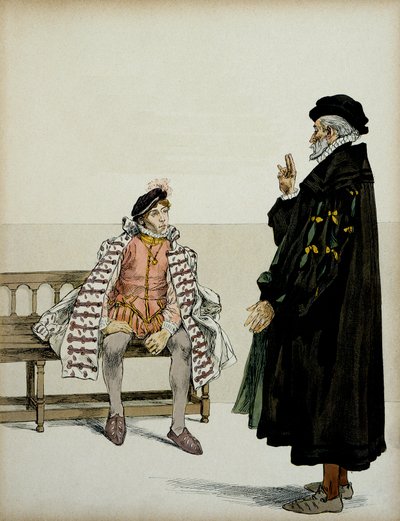 Henri IV (1553-1610) før sin professor La Gaucherie. Illustration af Hermann Vogel (1856-1918) i "" Henri IV"" af Hermann Vogel