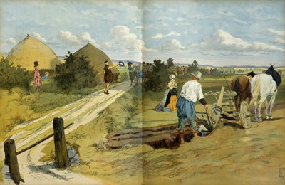 Bønderne så passagen af plyndrere og plyndrer, der blev taget til fange af den kongelige hær af Henrik IV (1553-1610). Illustration af Hermann Vogel