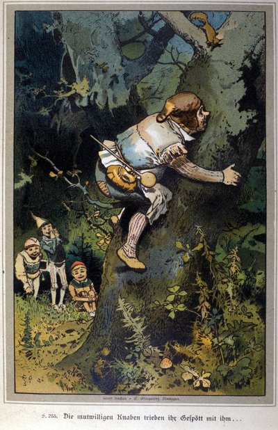 Den dristige dreng var alle til grin. Fortælling om brødrene Jacob Grimm (1785-1863) og Wilhelm Grimm (1786-1859). Illustration af Vogel. af Hermann Vogel