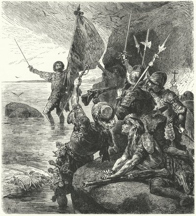 Vasco Nunez de Balboa gør krav på Stillehavet for Spanien, 1513 af Hermann Vogel
