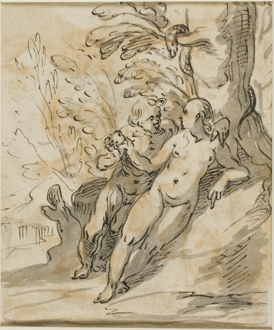 Adam og Eva under et træ (recto); To mænd i strid (verso) af Hermann Weyer