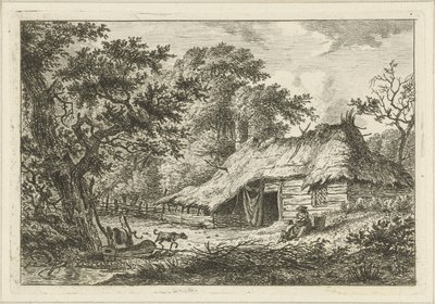 Gård med kone, barn og hund af Hermanus Fock