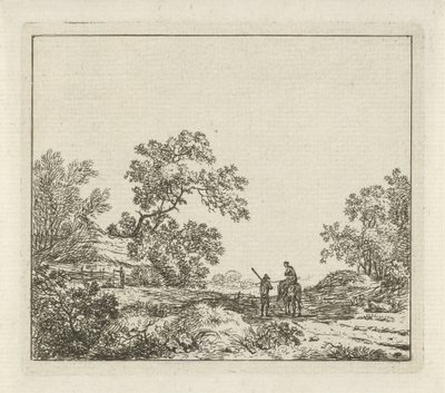 Landskab med mand til fods og kvinde til hest Seks landskaber (serietitel) af Hermanus Fock