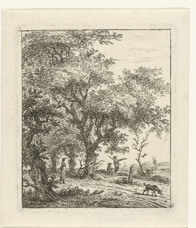 Landskab med kvinde og hund af Hermanus Fock