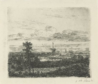 Landskab med en mølle af Hermanus Jan Hendrik van Rijkelijkhuysen