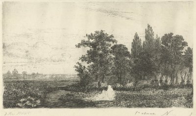 Mand og kvinde ved et vandløb i udkanten af ​​skoven af Hermanus Jan Hendrik van Rijkelijkhuysen