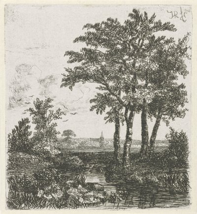 Fire træer på en grøft af Hermanus Jan Hendrik van Rijkelijkhuysen