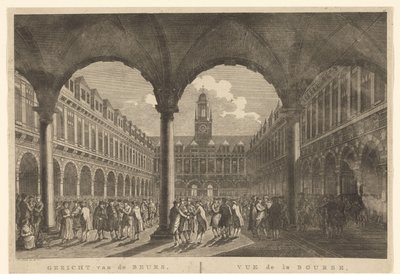 Udsigt over gården til Beurs van Hendrick de Keyser Udsigt over børsen, i Amsterdam / Vue de la Bourse, à Amsterdam (titel på objekt) af Hermanus Petrus Schouten (possibly)