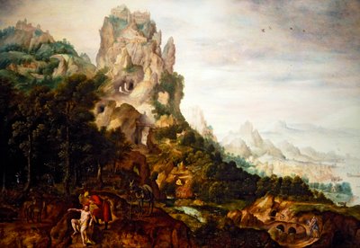 Den barmhjertige samaritaner (olie på panel) af Herri met de (c.1510 p.1550) Bles