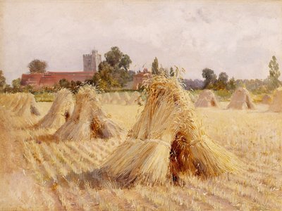 Corn Stokoks af Bray Church, 1872 (olie på papir lagt om bord) af Heywood Hardy