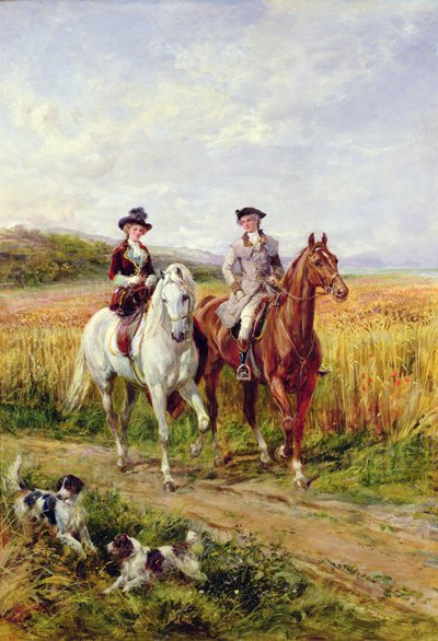 Par rider med deres hunde af Heywood Hardy