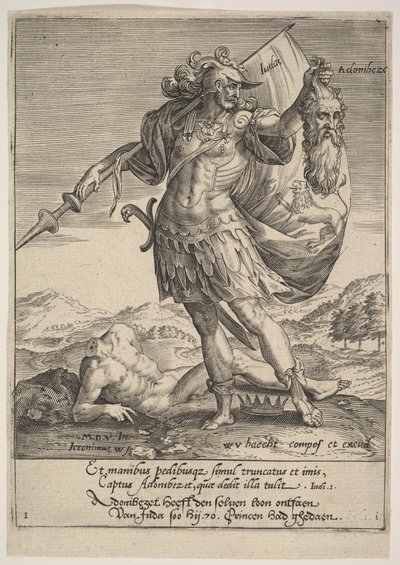 Juda med Adonibezeks hoved, fra Willem van Haecht, Tyrannorum proemia, 1578, 1578. af Hieronymous Wierix