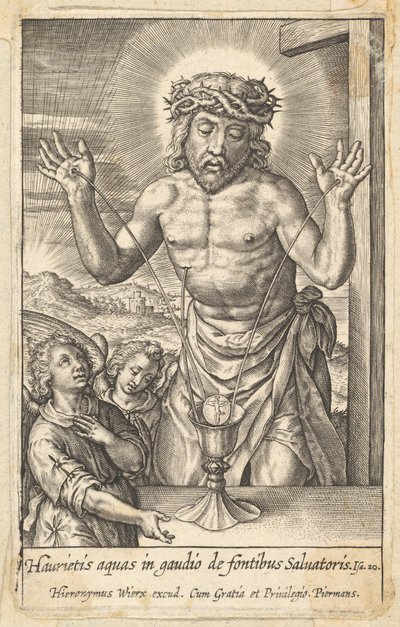 Forløserens blod æret af to engle, før 1619. af Hieronymous Wierix