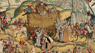 Gobelin inspireret af Hieronymus Boschs værk, ca. 1560 (guld, sølv, silke og uld) af Hieronymus (after) Bosch
