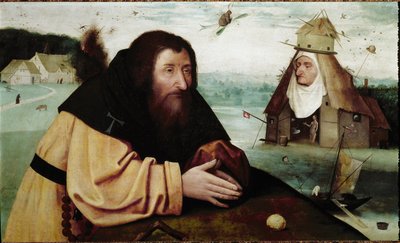 The Temptation of St Anthony (olie på egetræspanel, ca. 1501) af Hieronymus (after) Bosch