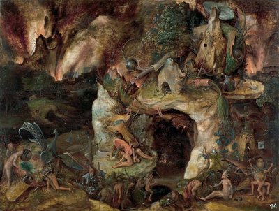""Landskab af underverdenen"" (Inferno Landskab) Maleri fra Jerome Bosch skole omkring 1561 Dim 49x64 cm Museo del Prado, Madrid af Hieronymus (school of) Bosch