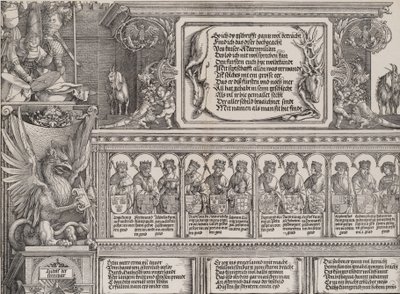 Den øverste Afsnit af den højre Portal, med Indskriften paa et Hjorteskind, en Frise med ..., 1515. af Hieronymus Andreae