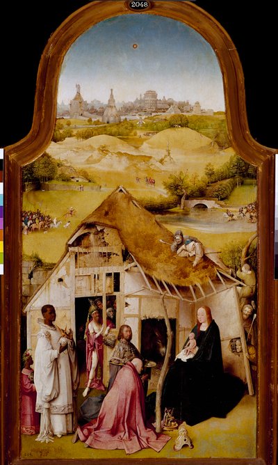Tilbedelse af Magi Central panel af tretykonen af helligtrekonger. Maleri af Hieronymus Van Aeken (Aken) dit Jerome Bosch (1450-1516). 1510-1511. Svag. 138x72 cm Madrid. Prado Museum. af Hieronymus Bosch