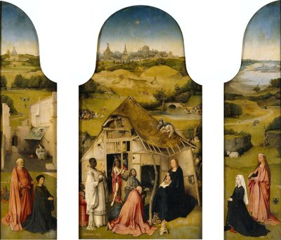 Kongernes tilbedelse, interiør (Sankt Peter med donor, Kongernes tilbedelse, Sankt Agnes med donor) af Hieronymus Bosch