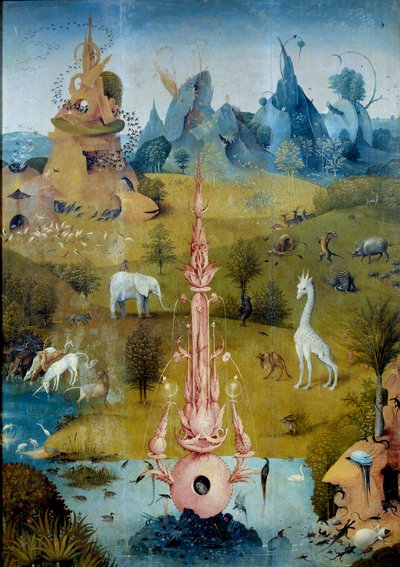 Paradis La Fontaine. Detalje af den venstre del af triptykonen "Lækkernes Have"" af Hieronymus Van Aken (Aken) dit Jerome Bosch (1450-1516) af Hieronymus Bosch