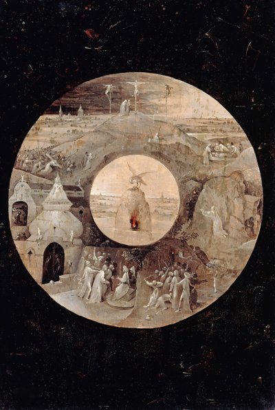 Sankt Johannes evangelisten på Patmos bagside. Kristi lidenskab, ca. 1505 af Hieronymus Bosch